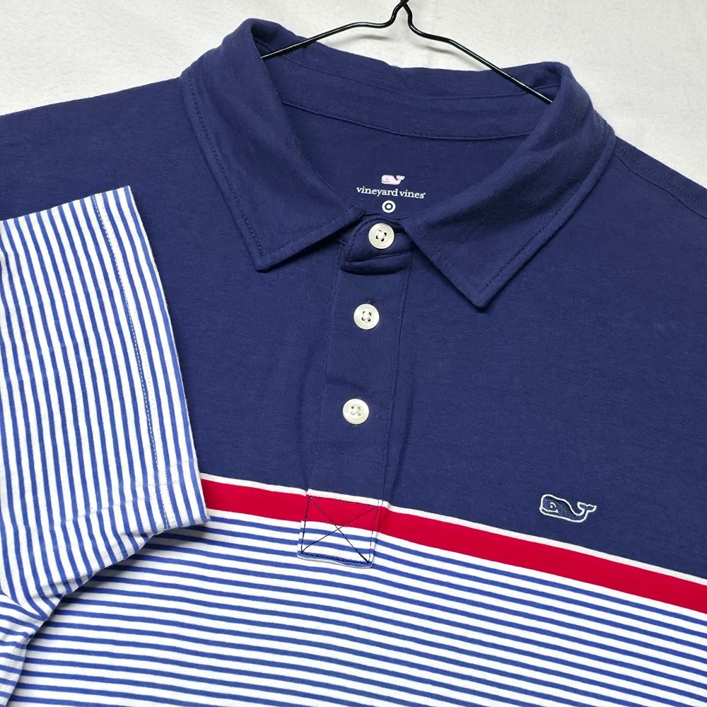 Vineyard Vines Polo Shirt Men's Small Navy Blue Striped Colorblock Whale Target